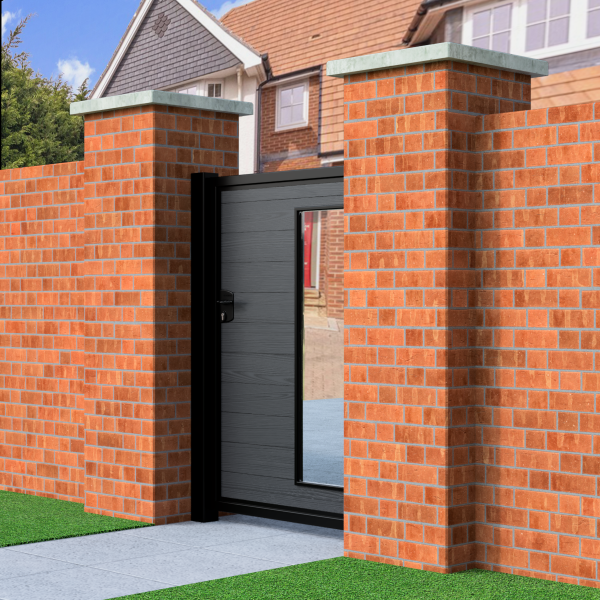 Flat Top Pedestrian Composite Gate With Glass Insert