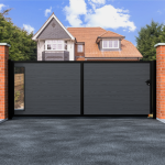 Flat Top Sliding Composite Driveway Gate With Glass Insert