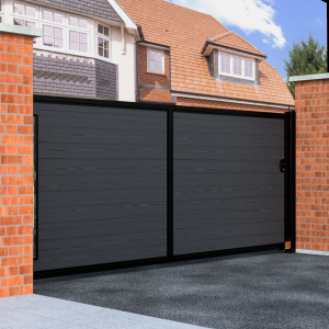 Flat Top Sliding Composite Driveway Gate With Glass Insert