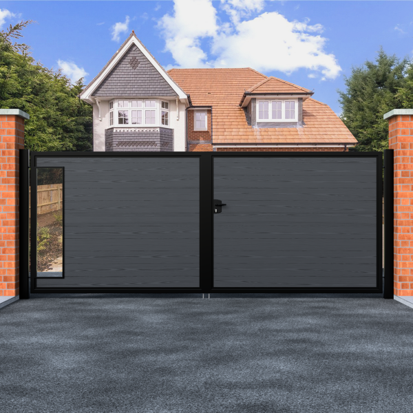 Flat Top Swing Composite Driveway Gate With Glass Insert