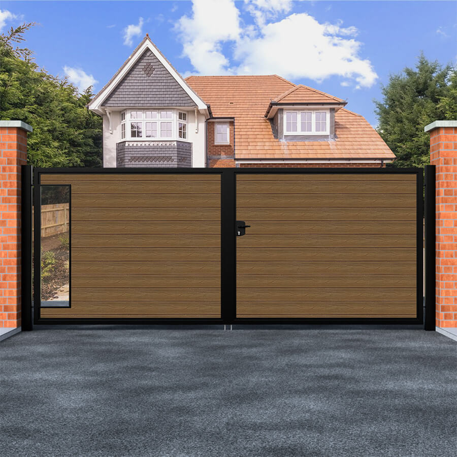 Stavanger – Flat Top Swing Composite Driveway Gate With Glass Insert