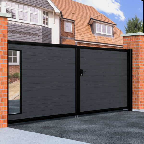Flat Top Swing Composite Driveway Gate With Glass Insert