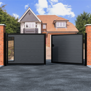 Flat Top Swing Composite Driveway Gate With Glass Insert