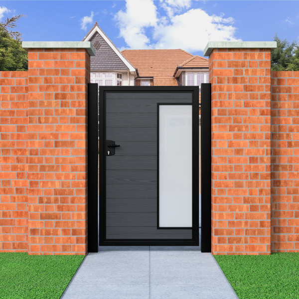 Flat Top Pedestrian Composite Gate With Frosted Glass