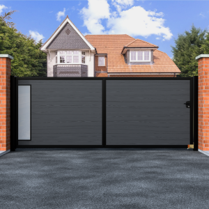 Flat Top Sliding Composite Driveway Gate With Frosted Glass