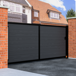 Flat Top Sliding Composite Driveway Gate With Frosted Glass