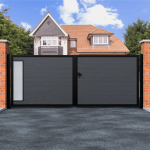 Flat Top Swing Composite Driveway Gate With Frosted Glass