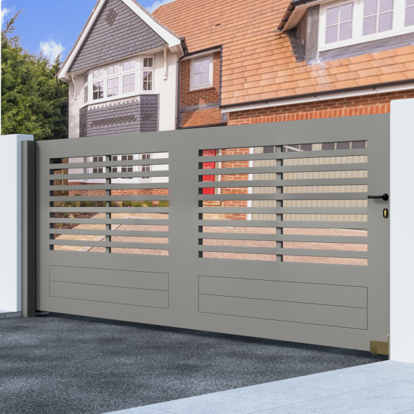 Metal Sliding Gate with Horizontal Bars