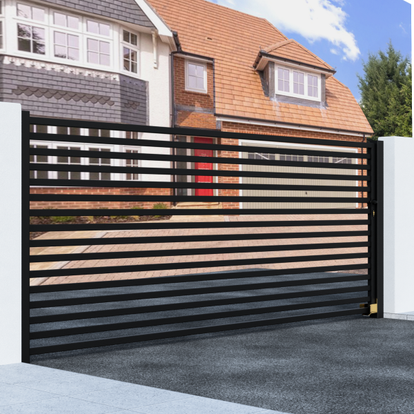 Metal Sliding Gate with Horizontal Bars 2