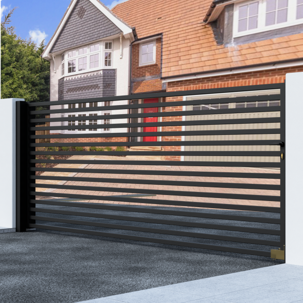 Metal Sliding Gate with Horizontal Bars 2