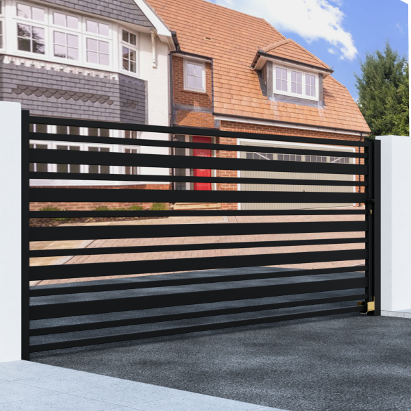 Metal Sliding Gate with Horizontal Bars