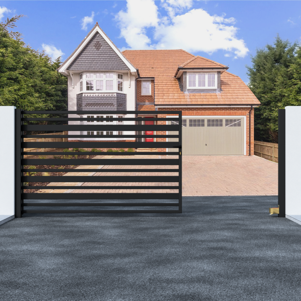 Metal Sliding Gate with Horizontal Bars
