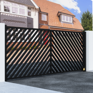 Metal Sliding Gate with Angled Bars