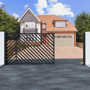 Metal Sliding Gate with Angled Bars
