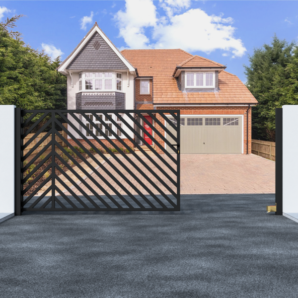 Metal Sliding Gate with Angled Bars